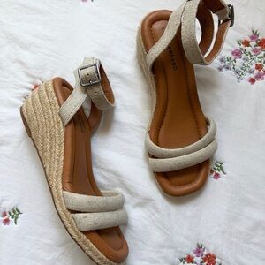 Lucky Brand Beige Espadrille Wedge Sandals with Ankle Strap